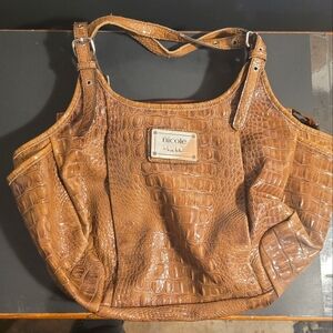 Nicole Miller Light Beige Patent Faux Alligator Purse